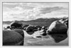 Stones Rocks Reflecting Water Lake Tahoe California Black White Photo Photograph Beach Sunset Landscape Pictures Scenic Scenery Nature Photography Paradise White Wood Framed Art Poster 20x14