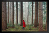 Woman Walking Along Wooded Road in Red Photo Photograph Art Print Stand or Hang Wood Frame Display Poster Print 13x9