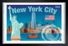 New York City NYC Manhattan Landmarks Travel Stamp Art Print Stand or Hang Wood Frame Display Poster Print 13x9