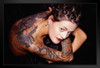 Hot Sexy Tattooed Brunette Woman Crouching Photo Photograph Art Print Stand or Hang Wood Frame Display Poster Print 13x9