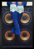 Woman in Blue Argyle Socks Sitting on Bass Speakers Rock Roll Music Stand or Hang Wood Frame Display 9x13