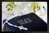 A Rosary on a Bible with Easter Lilies Photo Photograph Art Print Stand or Hang Wood Frame Display Poster Print 13x9
