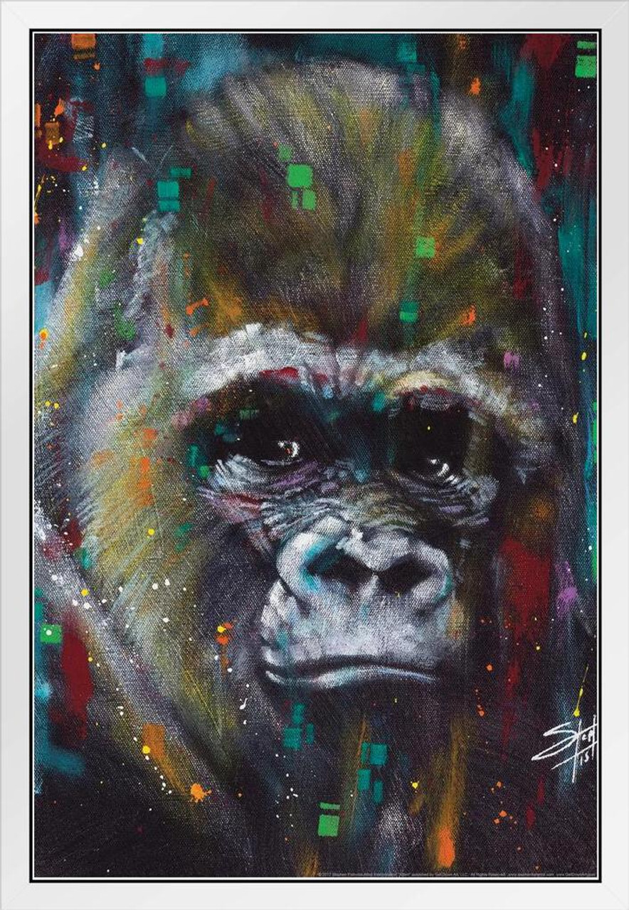 Albert Gorilla Painting by Stephen Fishwick Art Pictures Of Gorillas Poster  Primate Poster Gorilla Picture Paintings For Living Room Decor Nature Art  Print White Wood Framed Art Poster 14x20 - Poster Foundry