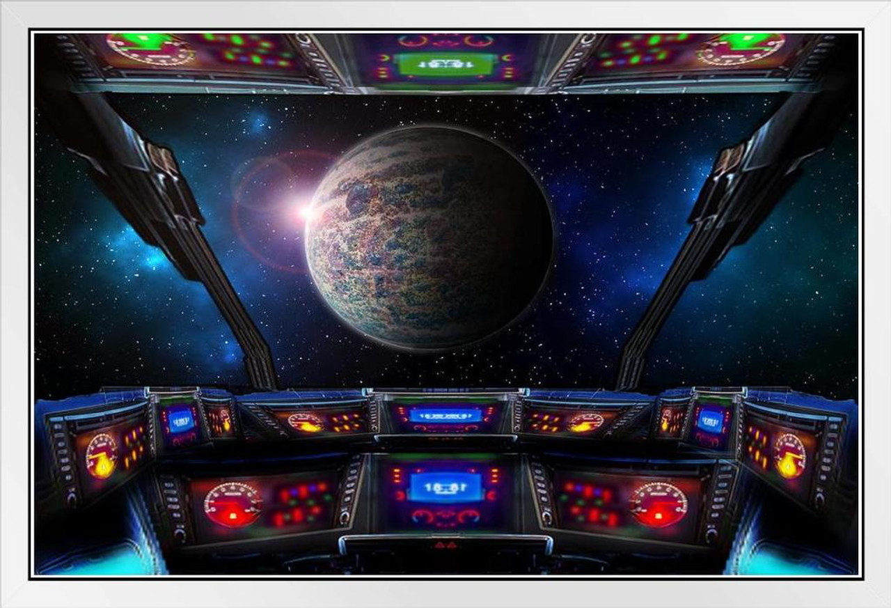 Planet G Gliese 581g Exoplanet From Spaceship Cockpit White Wood Framed Poster x14 Poster Foundry