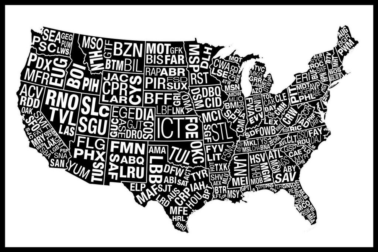 USA Airports Abbreviation Code White Airport Wall Art Aviation Artwork Canvas Wall Airplane Decor Aerospace Wall Art USA Airport Code Map Directory