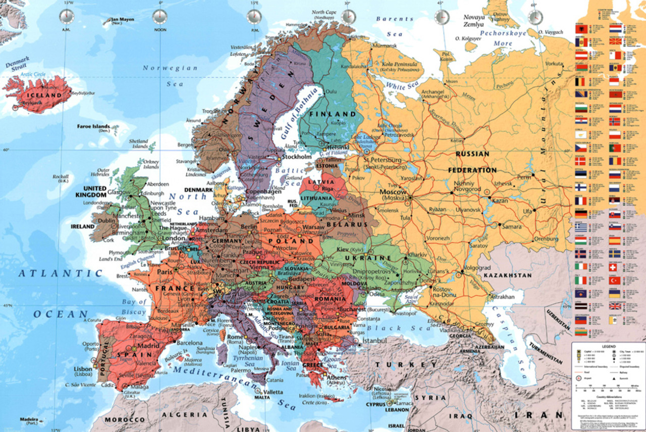 European Map With Flags Political Educational Classroom College Cool ...