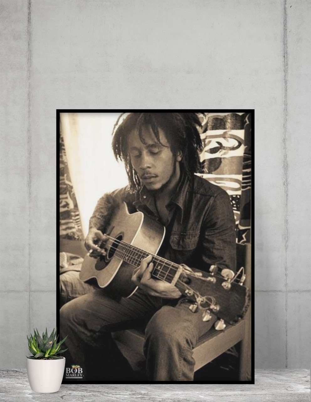 Bob Marley Poster Playing Guitar Sepia Singer Music Musician