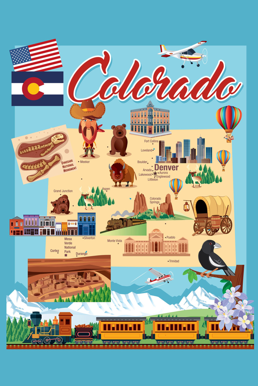 Illustrated Map of Colorado Cool Wall Decor Art Print Poster 12x18 ...