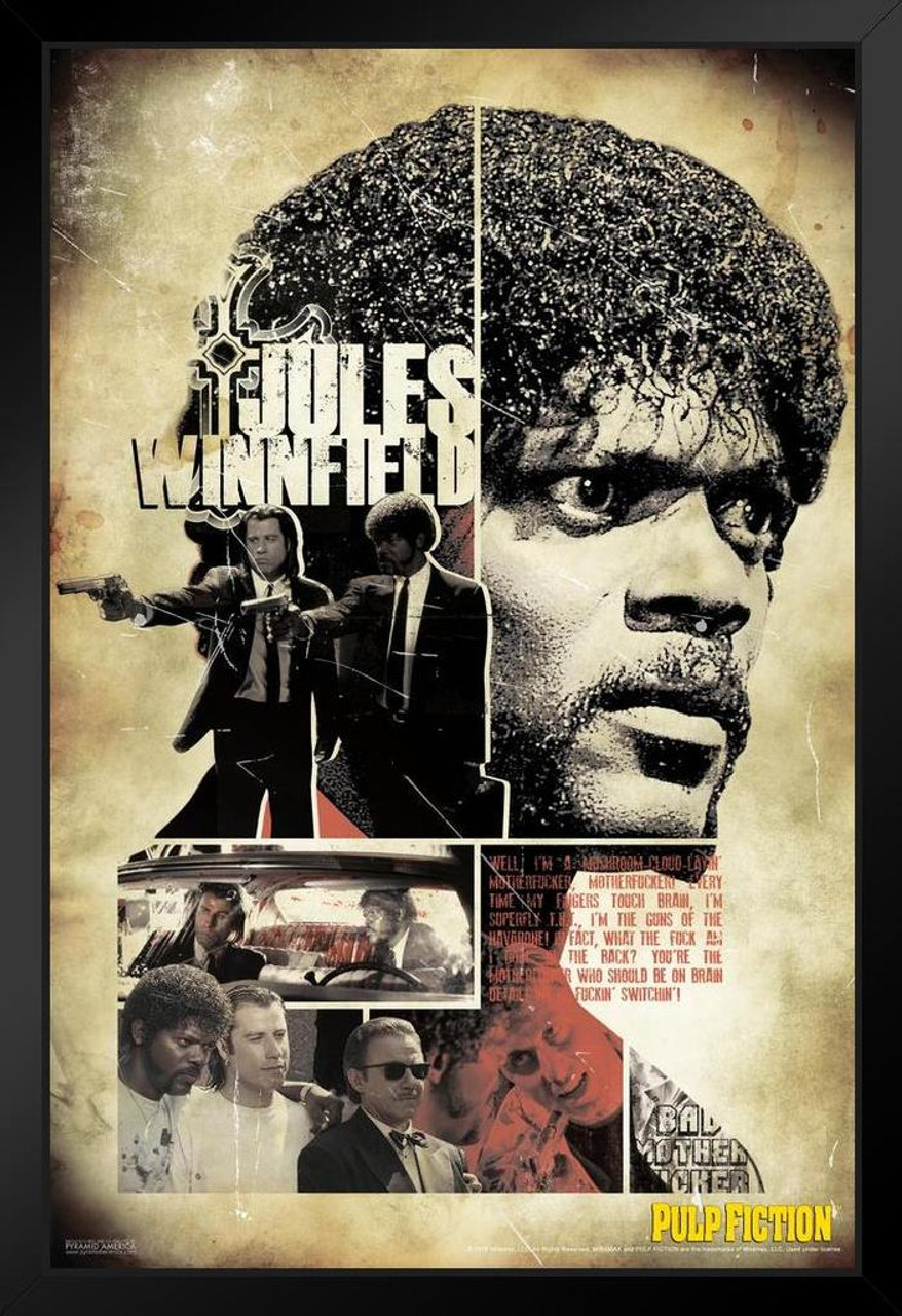 Pulp Fiction Poster Jules Winnfield Bad MFer Neo Noir Retro Vintage Classic  Quentin Tarantino Samuel L Jackson 90s Movie Black Wood Framed Poster 12x18  - Poster Foundry