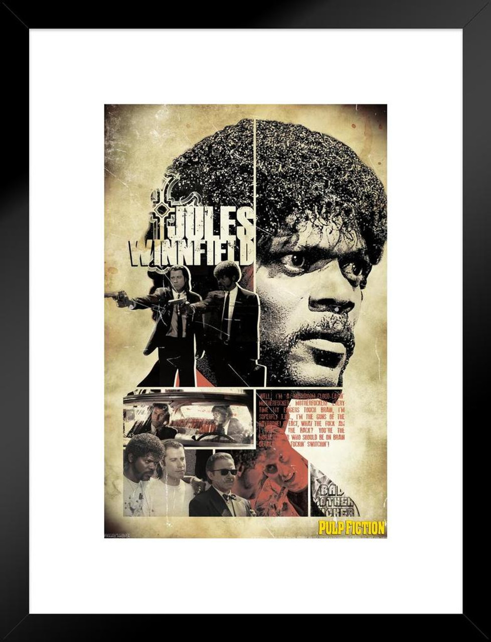 Pulp Fiction Poster Jules Winnfield Bad MFer Neo Noir Retro Vintage Classic  Quentin Tarantino Samuel L Jackson 90s Movie Matted Framed Wall Decor Art 