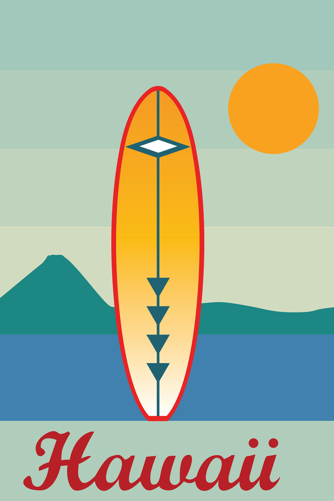 Retro Style Hawaii Surfing Surfboard Travel Cool Wall Decor Art