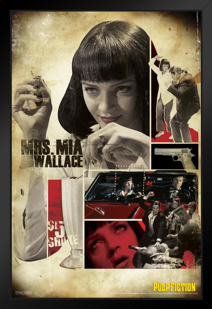 Pulp Fiction Poster Mrs Mia Wallace Retro Vintage Neo Noir Classic Quentin  Tarantino Uma Thurman 90s Movie Black Wood Framed Poster 12x18