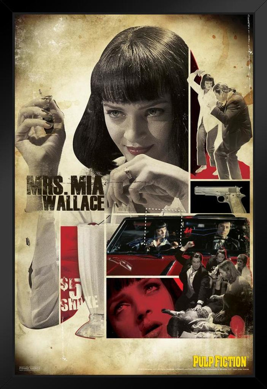 Pulp Fiction Poster Mrs Mia Wallace Retro Vintage Neo Noir Classic Quentin  Tarantino Uma Thurman 90s Movie Black Wood Framed Poster 12x18 - Poster  Foundry