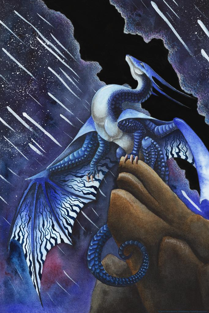 Star Chaser Dragon on Cliff by Carla Morrow Fantasy Poster Night
