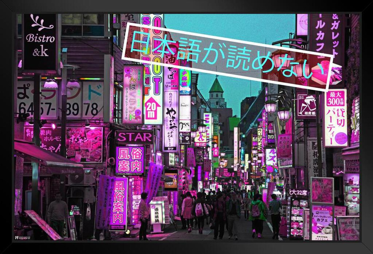 Can't Read Japanese Japan Alley Photo Vaporwave Aesthetic Decor Retro  Vintage 90s Y2K Room Decor Neon Pink Bedroom Decor Indie Vibey Aesthetic  Vaporwave Art Stand or Hang Wood Frame Display 9x13 