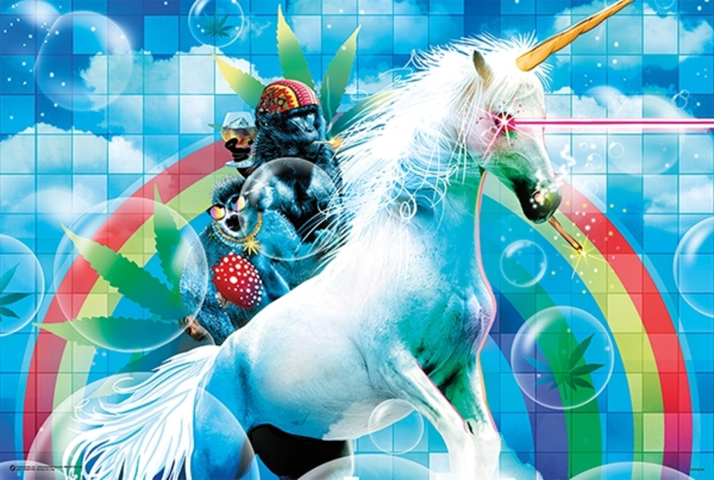 Monkey On A Trip Unicorn Laser Eyes Rainbow Psychedelic Trippy
