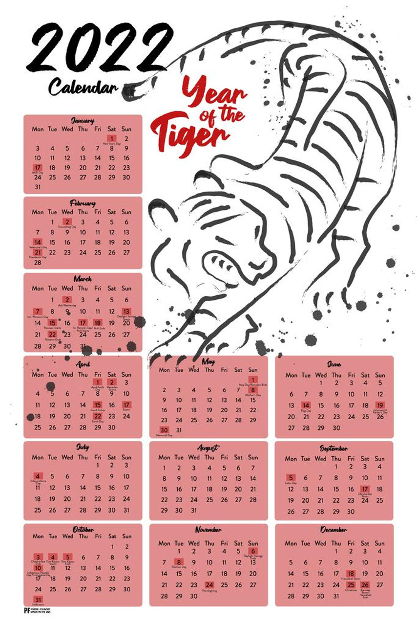 year of the tiger 2022 ink graphic chinese new year lunar calendar lucky good fortune zodiac animals astrology wall hanging art decoration cubicle locker mini art poster 8x12 poster foundry