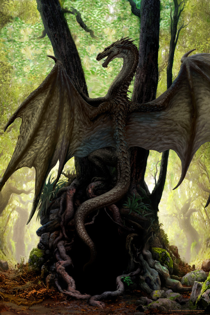 Drag Cave Dragon Above Forest Lair by Ciruelo Fantasy Painting