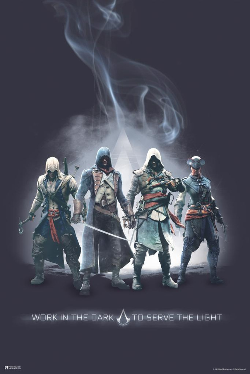 Assassins Creed Work In the Dark to Serve the Light Character Group  Valhalla Origins Syndicate Odyssey Black Flag Bloodlines Assassins Creed  Merchandise Gamer Thick Paper Sign Print Picture 8x12 - Poster Foundry