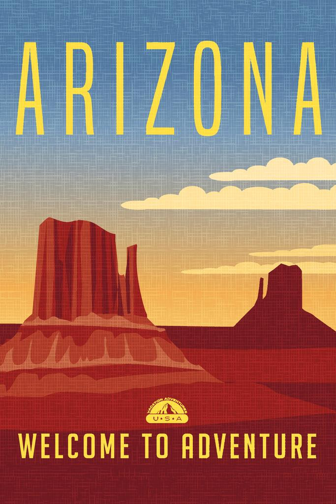 Arizona Welcome To Adventure Retro Travel Art Cool Wall Art Print