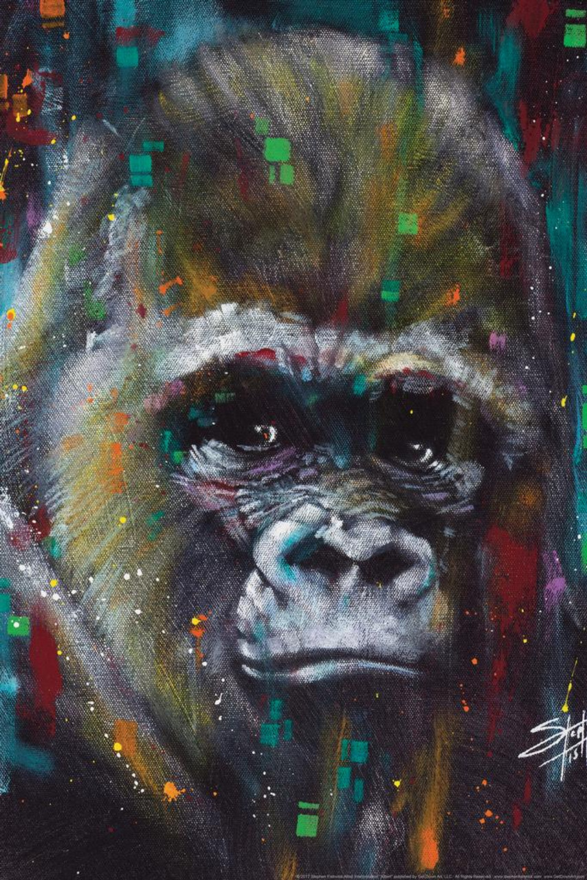 Albert Gorilla Painting by Stephen Fishwick Art Pictures Of Gorillas Poster  Primate Poster Gorilla Picture Paintings For Living Room Decor Nature Art  Print Cool Wall Decor Art Print Poster 16x24 - Poster