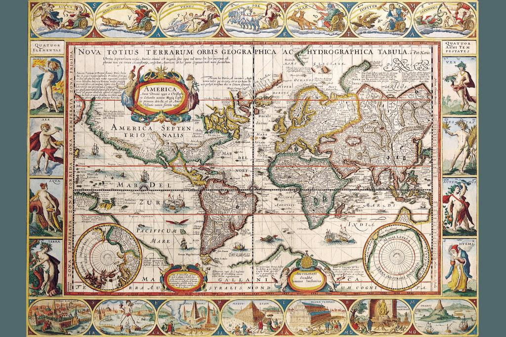 Laminated Antique World Map Discovery Of America 1492 Latin Text Orbis 227582 1024 