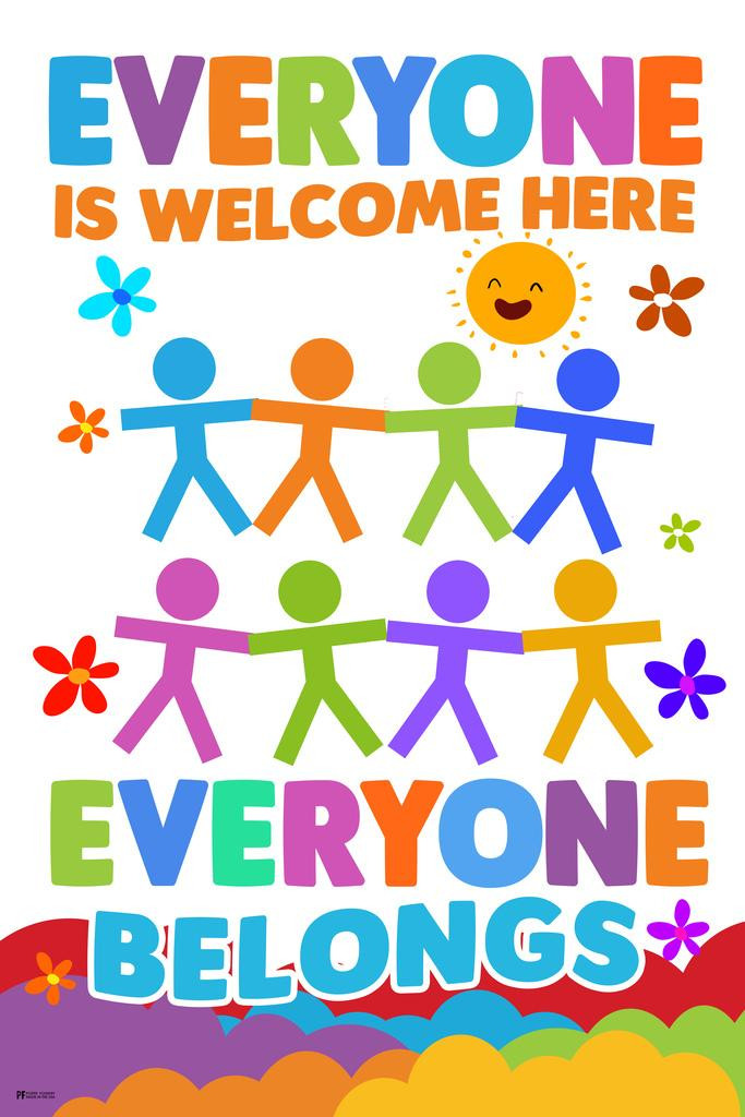 everyone-is-welcome-here-everyone-belongs-rainbow-classroom-educational-teacher-supplies-school-decor-teaching-toddler-kids-elementary-learning-diversity-cool-wall-art-print-poster-24x36-poster-foundry
