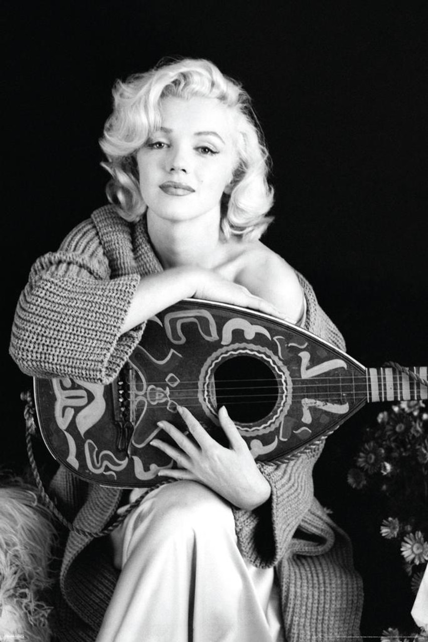 Marilyn Monroe Lute Movie Music Instrument Black White Photo Vintage  Stretched Canvas Art Wall Decor 16x24 - Poster Foundry