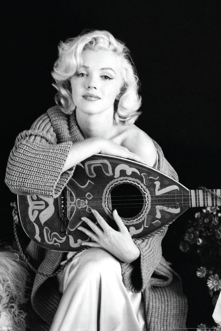 Marilyn Monroe Lute Movie Music Instrument Black White Photo