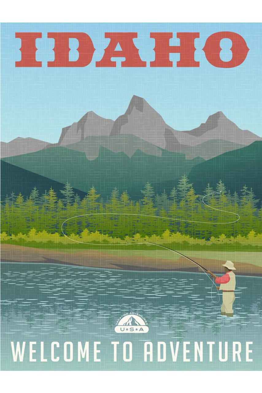 Laminated Idaho Fly fishing in mountain stream travel Poster Dry