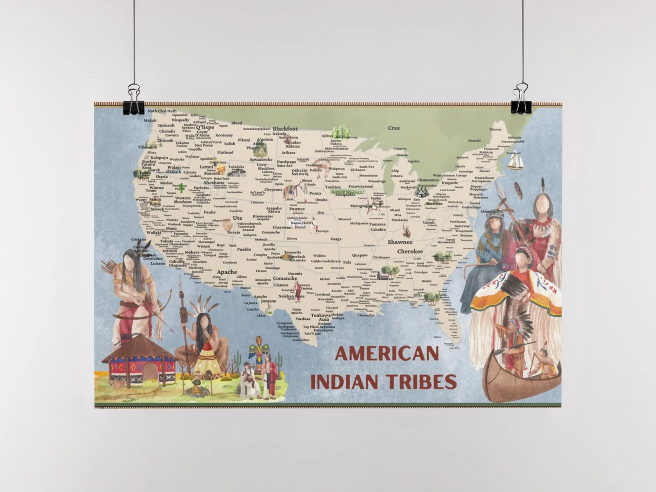 Retro Native Tribes Native American Tribes State Icons Map Native Indigenous People Picture ...