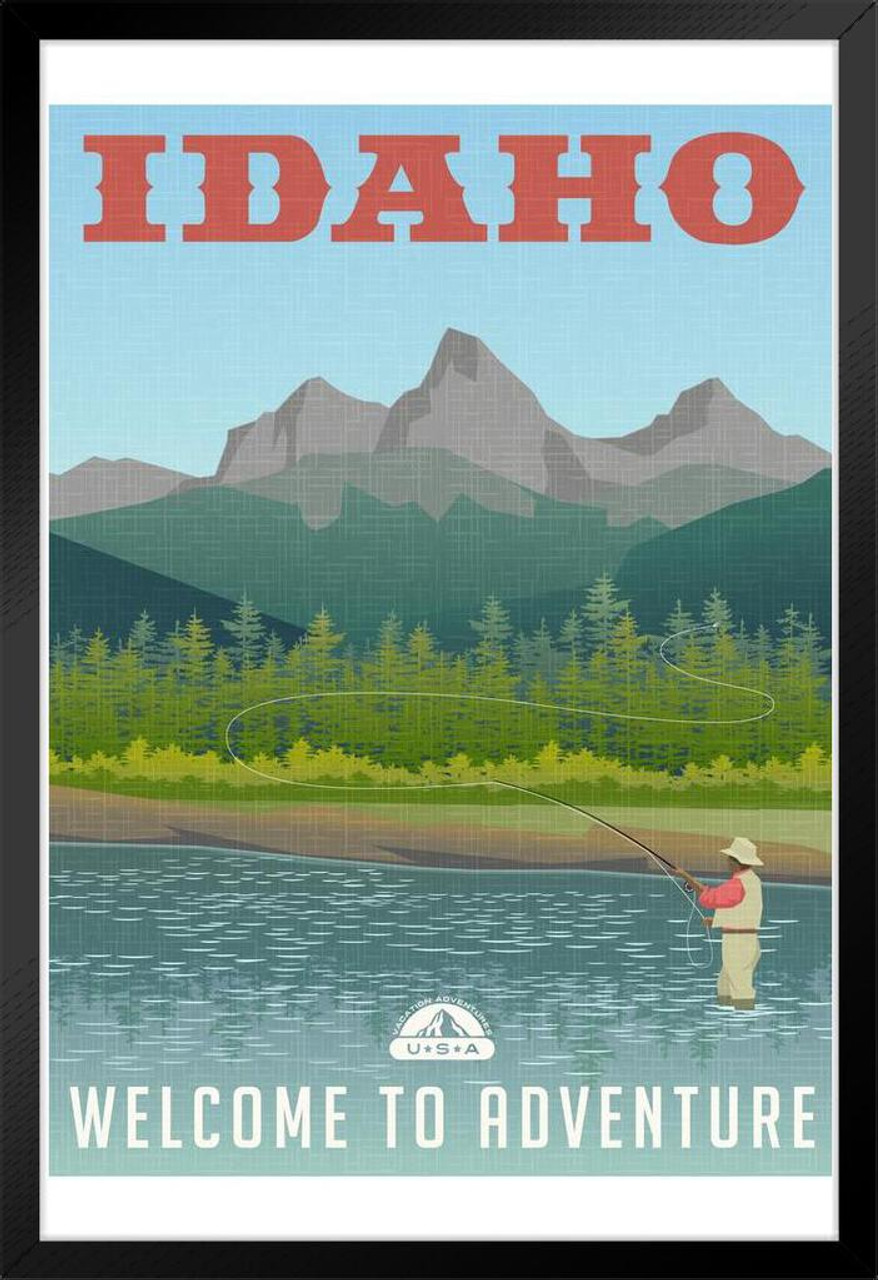 Idaho Fly fishing in mountain stream travel Black Wood Framed