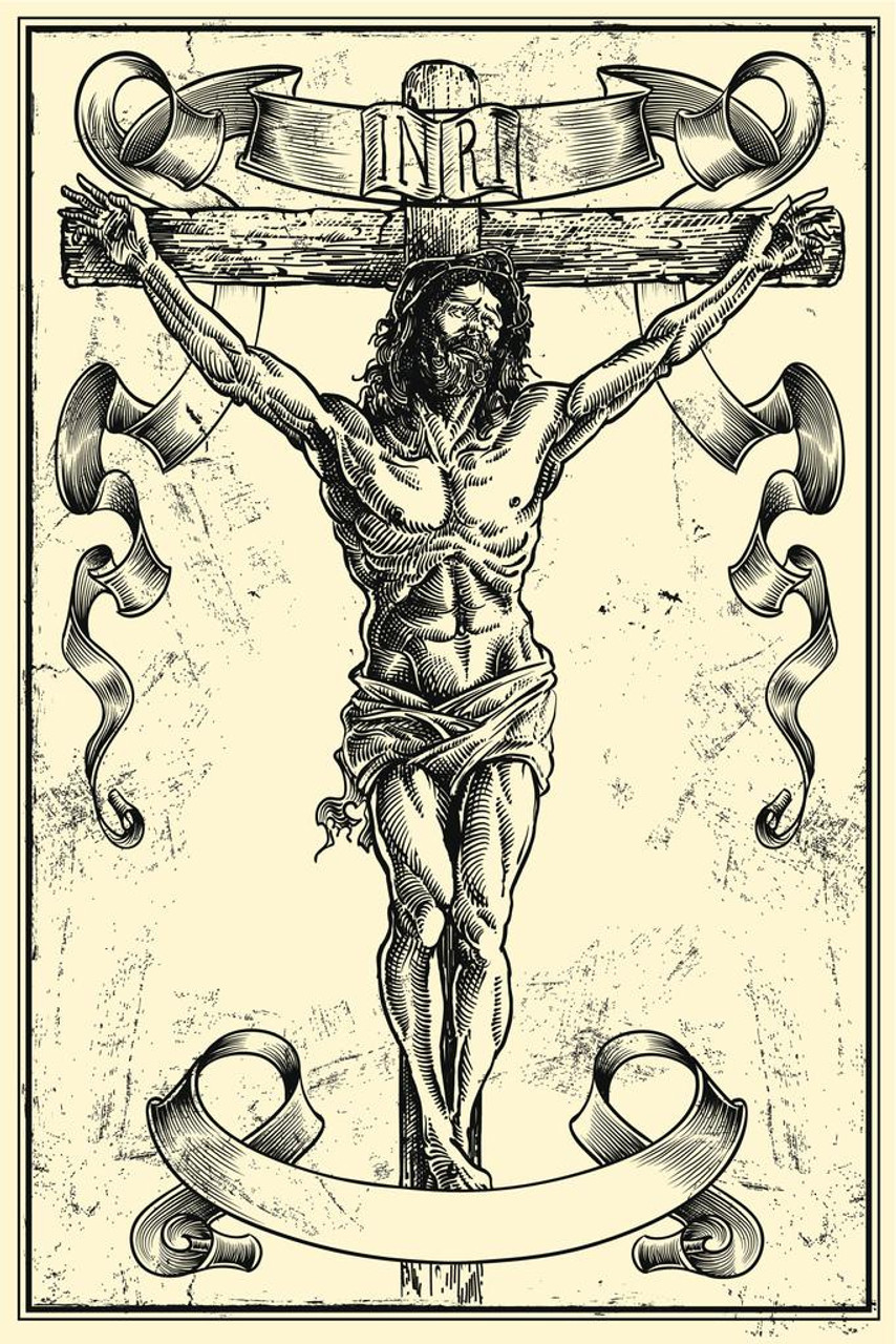 Jesus Christ on the Cross Illustration Cool Wall Art Print Poster 24x36 - Poster Foundry jesus-christ-on-the-cross-illustration-cool-wall-art-print-poster-24x36-poster-foundry