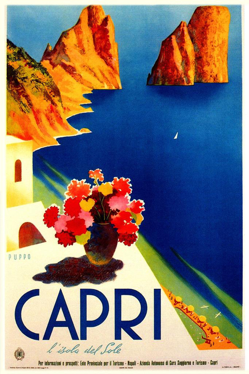 絵画 CARTUSIA CAPRI vintage poster Laminated Capri Vintage Illustration Travel Art Deco Vintage
