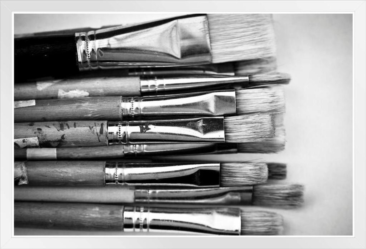 Paintbrushes Black And White Close Up Still Life Photo Matted Framed Art  Print Wall Decor 26x20 inch - Poster Foundry