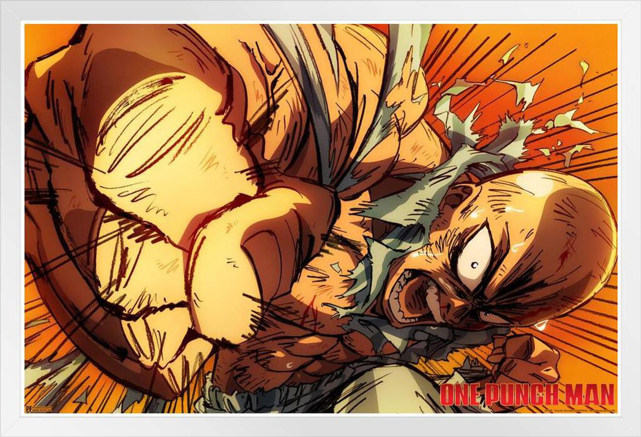  One Punch Man Saitama Flying Punch Japanese Superhero Manga  Anime Character Art Picture No Glare Wood Frame Display 9x13 : Everything  Else