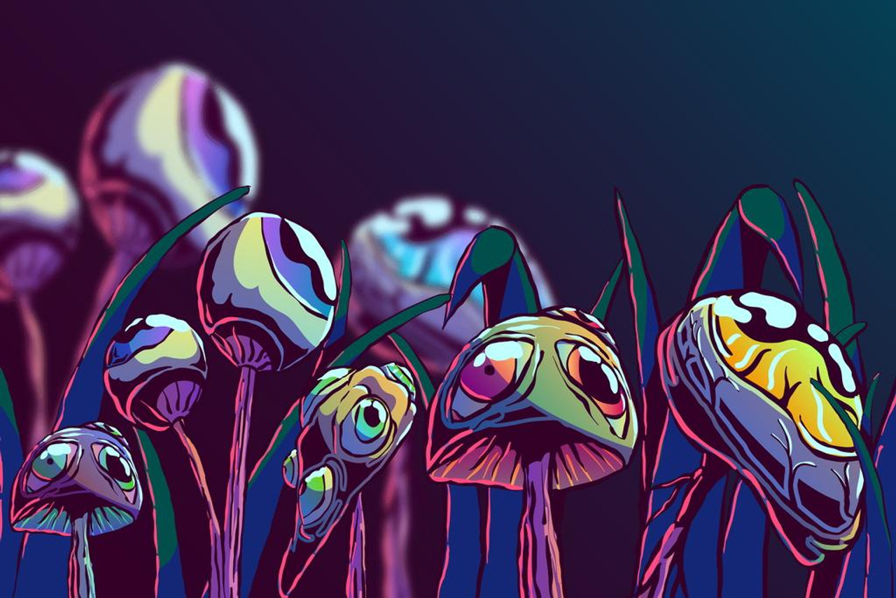 trippy cartoon mushrooms