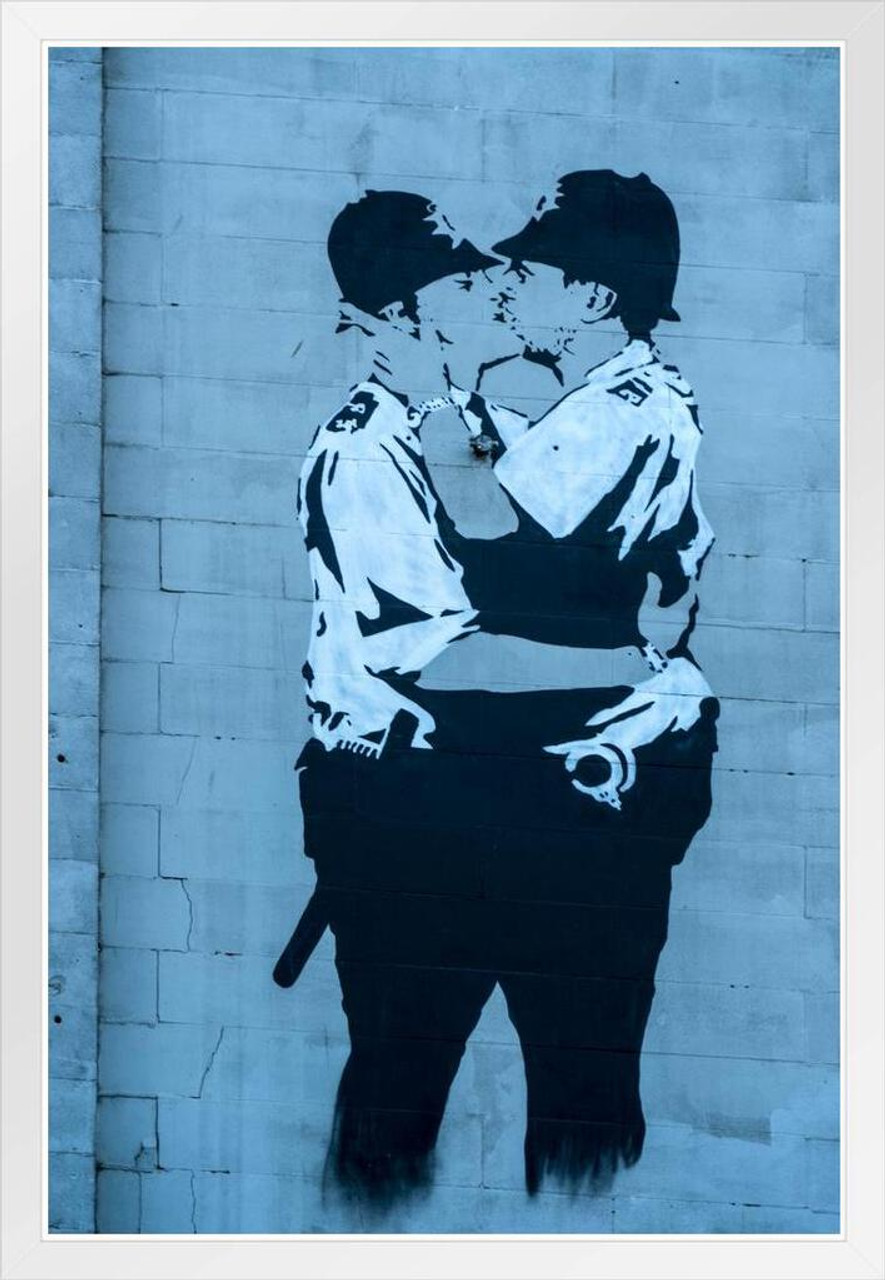 14x20 Chris Prints Art Canvas by Graffiti Framed Banksy Grafitti For Canvas Banksy Cops Art Poster Art In Photograph Art Modern - White Street Bansky Lord Wall Brighton Kissing Wall Wood Print