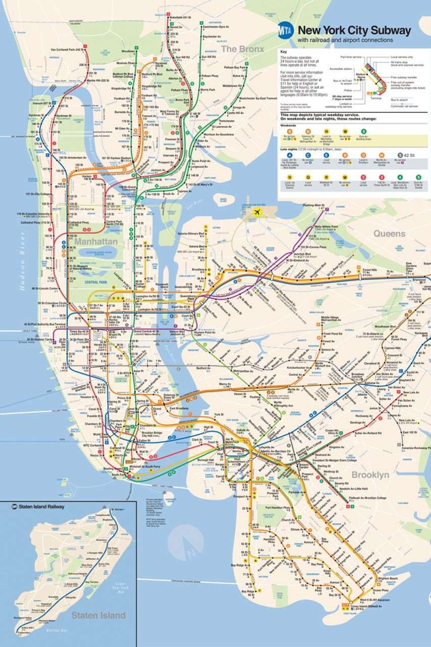 NYC Subway Map Poster New York City Official MTA 2023 2024 Edition Cool ...