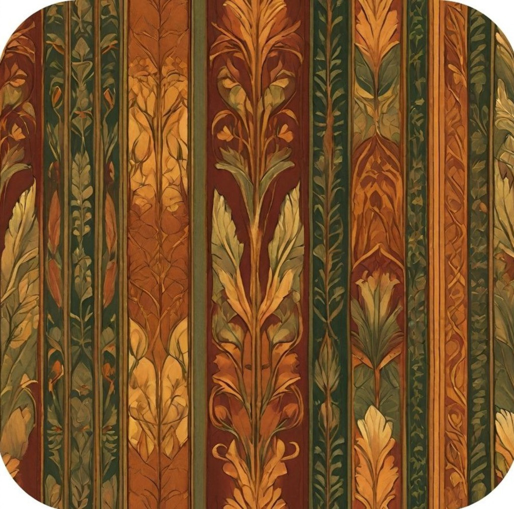 British Arts And Craft Pattern Earthy Reds Orange Deep Greens Golden british-arts-and-craft-pattern-earthy-reds-orange-deep-greens-golden