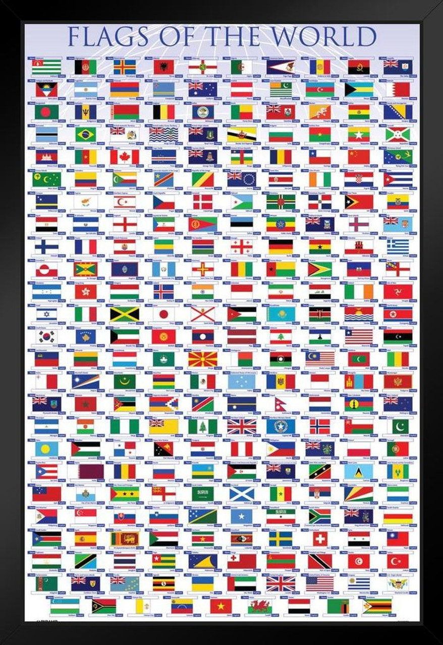 Flags of the World Classroom Educational Chart Black Wood Framed Poster ...