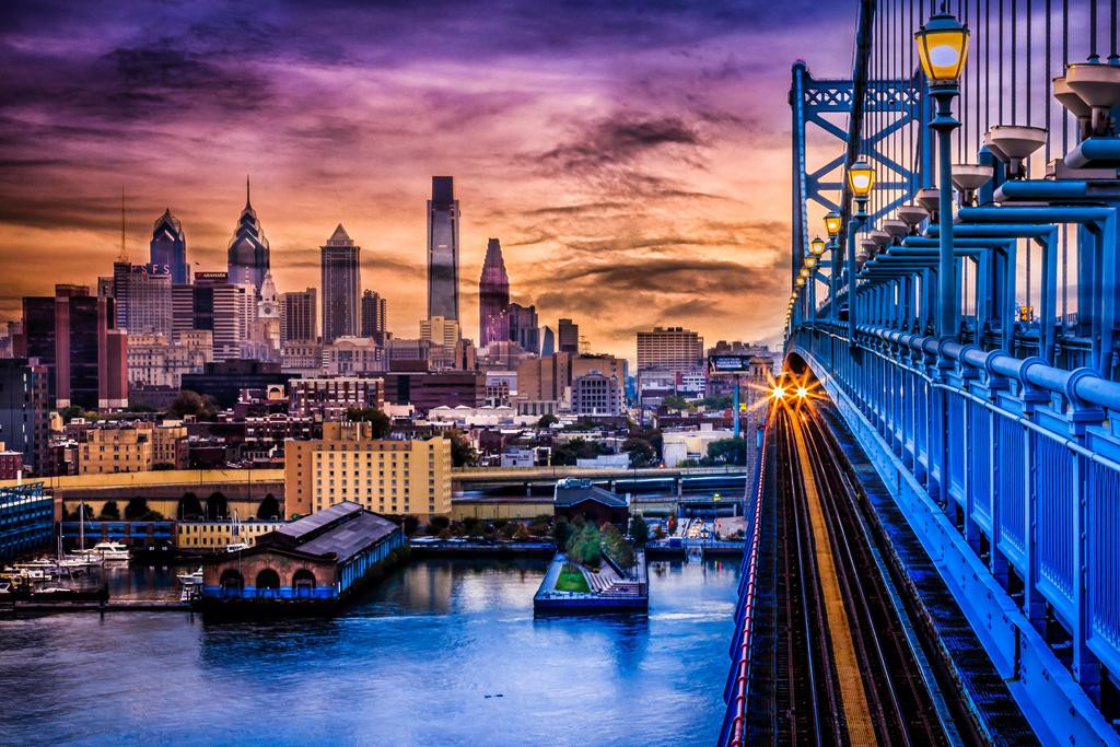 Sunset in Philadelphia from Ben Franklin Bridge Photo Photograph