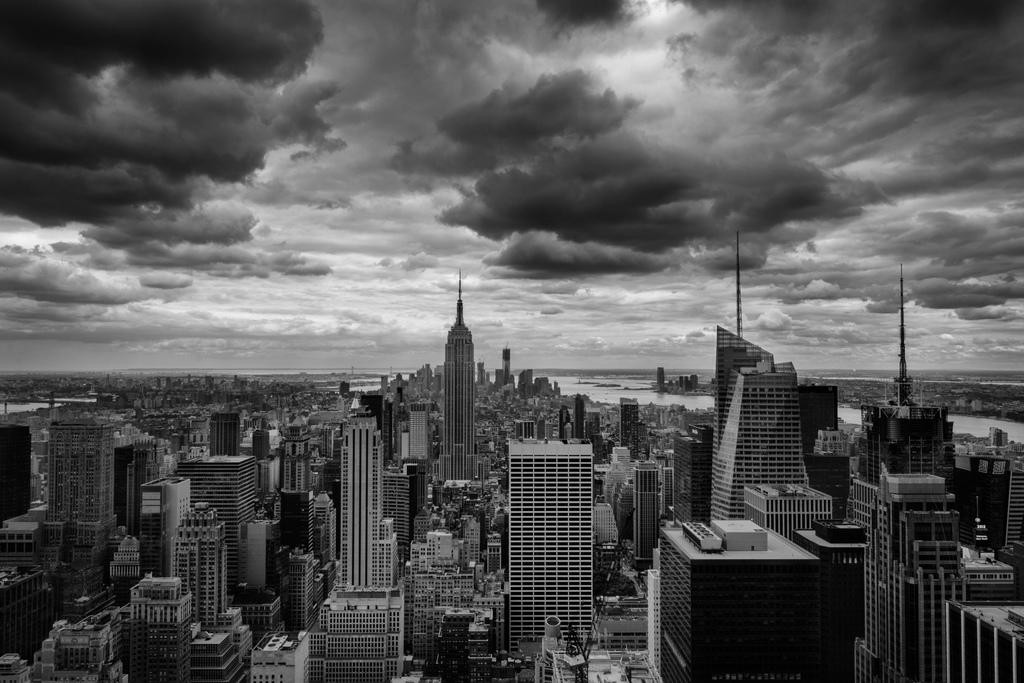 Storm Over Midtown Manhattan New York City NYC Black and White B&W
