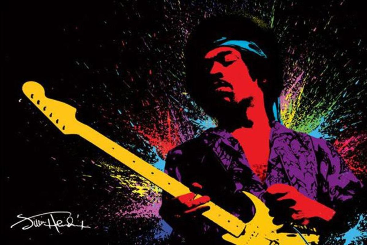 Jimi Hendrix Poster Playing Guitar Paint Splatter Music Musician Famous  People Symphony Aesthetic Retro Classic Vintage 60s 70s Bedroom Living Room 