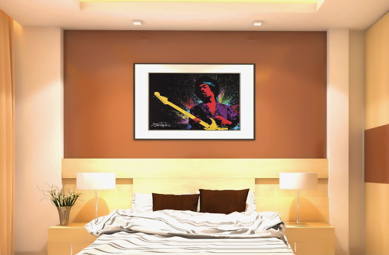 Jimi Hendrix Poster Playing Guitar Paint Splatter Music Musician