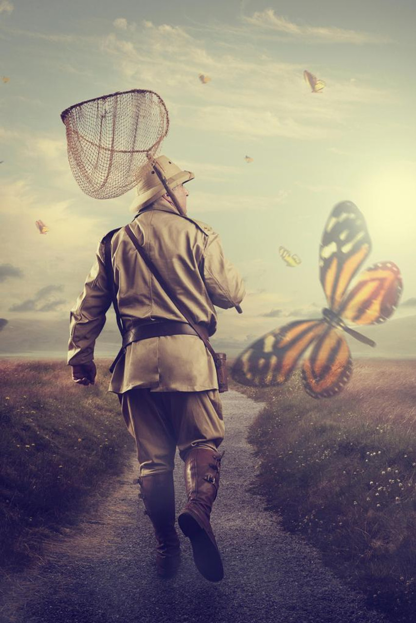 Hunter Carrying Butterfly Net on Remote Path Photo Photograph Cool Wall  Decor Art Print Poster 24x36