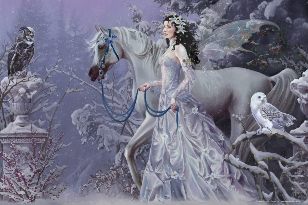 Winter Wings Fairy With Horse by Nene Thomas Fantasy Poster Owls