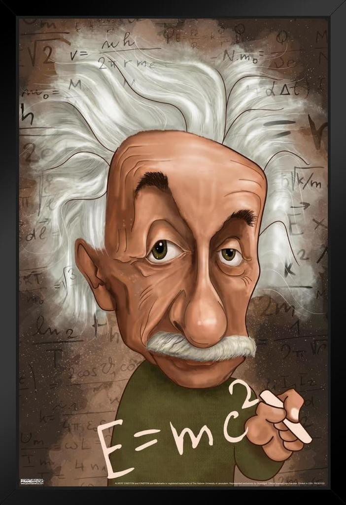 Albert Einstein Caricature Black Wood Framed Art Poster 14x20