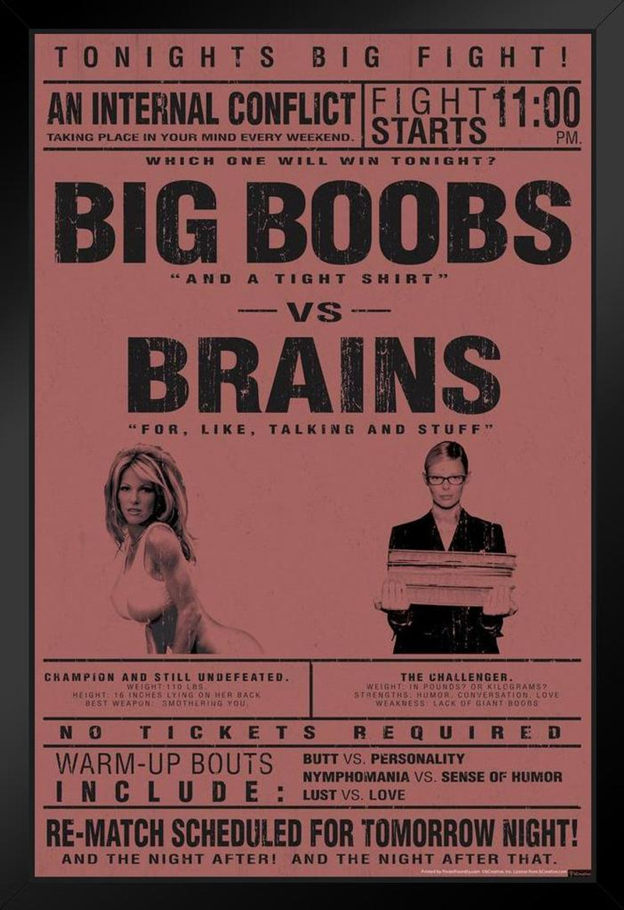 Big Boobs vs. Brains College Humor Black Wood Framed Poster 14x20 - Poster  Foundry