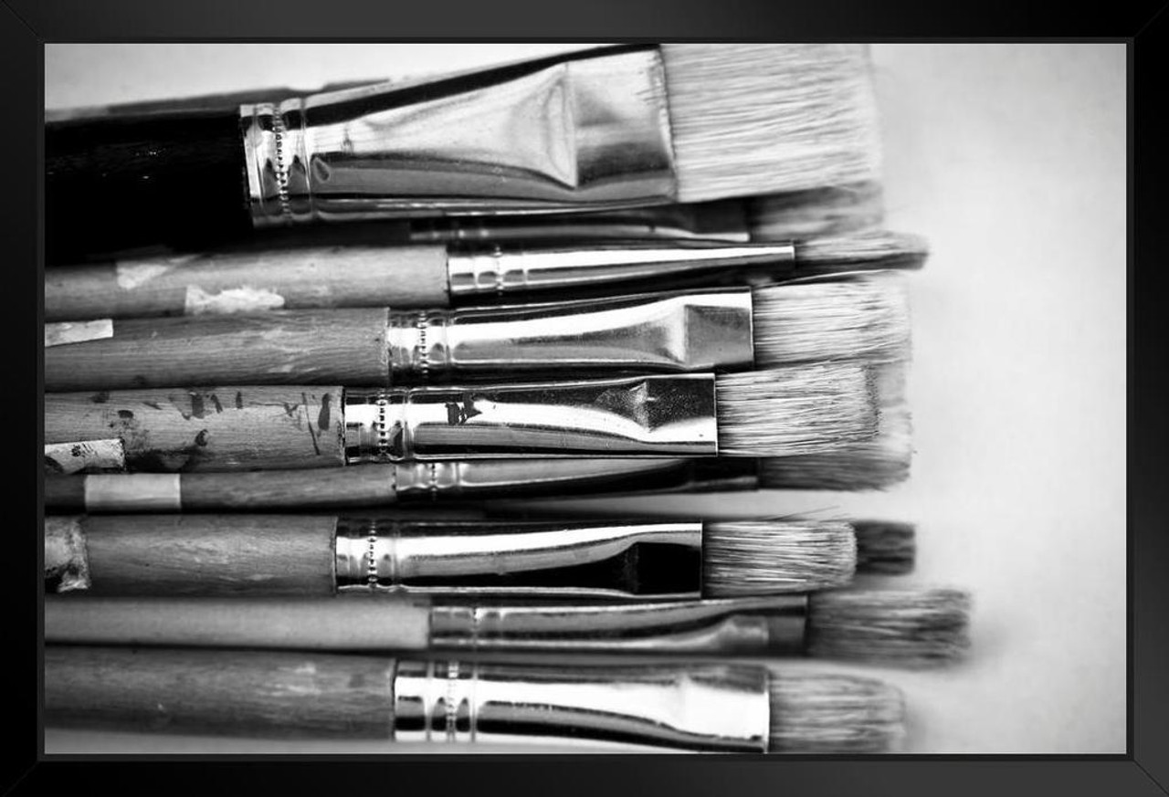 Paintbrushes Black And White Close Up Still Life Photo Black Wood Framed  Poster 20x14 - Poster Foundry